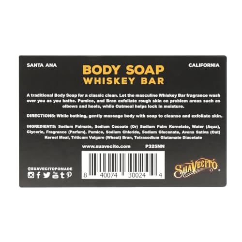 Suavecito Body & Hand Soap Bars Moisturizing Masculine Whiskey Bar Fragrance 6 oz 3 Pack