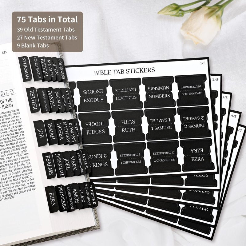 Bible Tabs for Study Bible - Large Print Repositionable Index Labels - Black