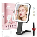 Travel Makeup Mirror with Lights, 1500mAh Rechargeable, Double-Sided 10X/1X Magnification, 3 Color Lighting, Smart Touch Dimming, Precision Tweezers, Lighted Mirror for Desk, Trip, Home, Office, Black