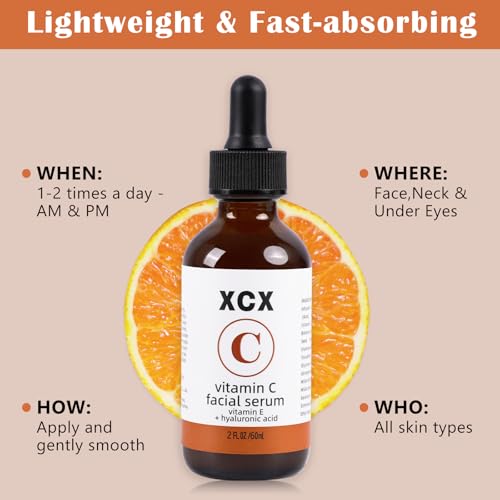Vitamin C Serum For Face with Vitamin E Hyaluronic Acid - Boost Skin Collagen,Hydrate & Plump Skin, Anti Aging & Wrinkle Facial Serum 60ml