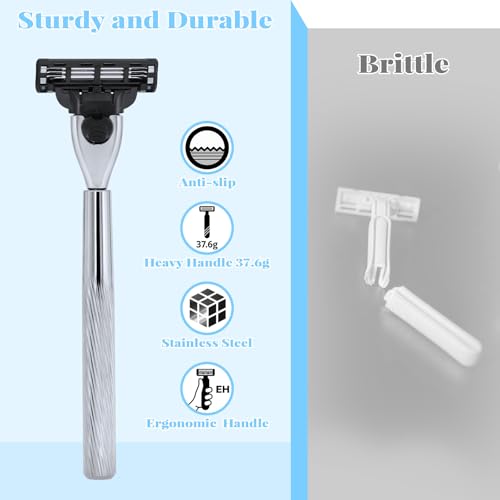 Razor Handle Only Compatible with Gillette Mach 3- Ergonomic Metal Handle, Reusable for Superior Shaving(Handle Only,No Blades)