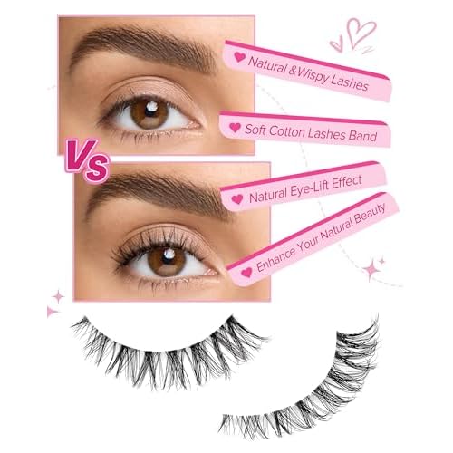 Jiocolor Cat Eye Lashes Wispy Fake Lashes C Curl Strip Lashes Natural Look Short Eyelashes Clear Band False Eyelashes 7 Pairs Pack ZT20