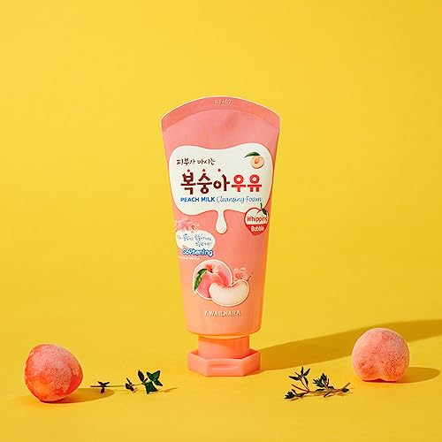 Kwailnara Peach Milk Facial Cleanser (4.06 Fl Oz) ? Korean Face Wash for Clear & Glowing Skin | Milk Protein, Royal Jelly & Vitamin-Rich Peach Extract | Creamy Whipped Foam
