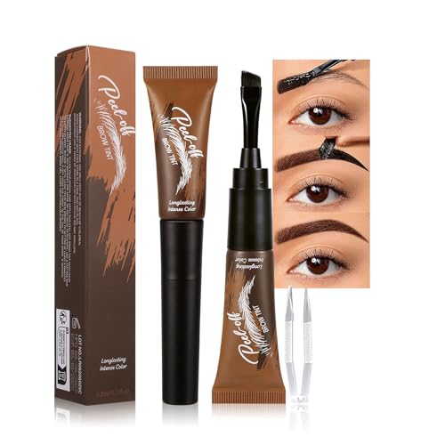 Espresso Peel Off Brow Tinting Gel with Tweeze - Tattoo Eyebrow Gel Easy Peel Off Effect Waterproof & Sweatproof, Transfer-Resistant Multi-Day Wear Eyebrow Tint, All Skin Types 02#