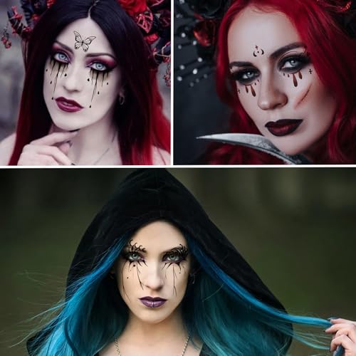 10 Pcs Horror Halloween Face Makeup Tattoos Stickers Clown Demon Ghost Vampire Spider Web Eye Shadow Temporary Stickers Scary Fake Eyeshadow Tattoos for Halloween Carnival Day of Dead Party Decoration