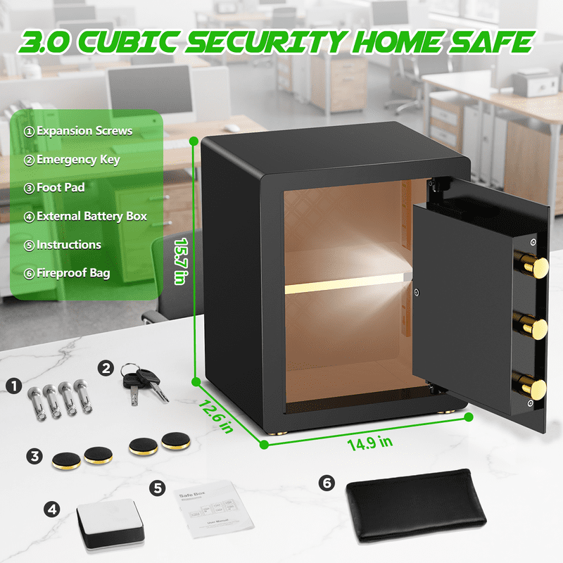 Large Digital Security Safe Box with Fireproof Bag - Home & Office Safe, 3.0 Cu Ft