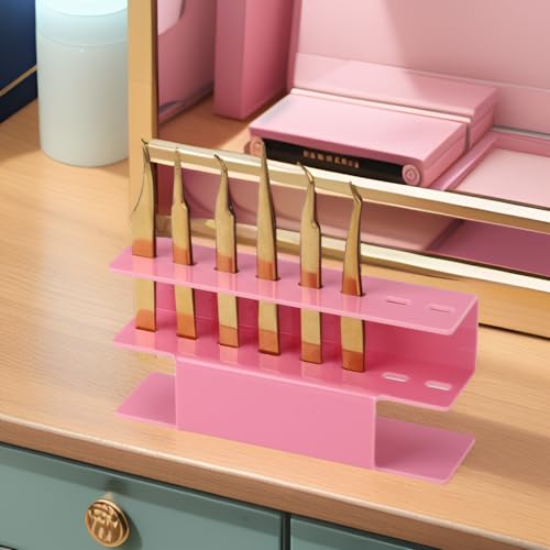 8 Holes Acrylic Tweezers Holder, Tweezers Stand Display Organizer for Eyelash Extension Supplies (Pink 8 Holes)