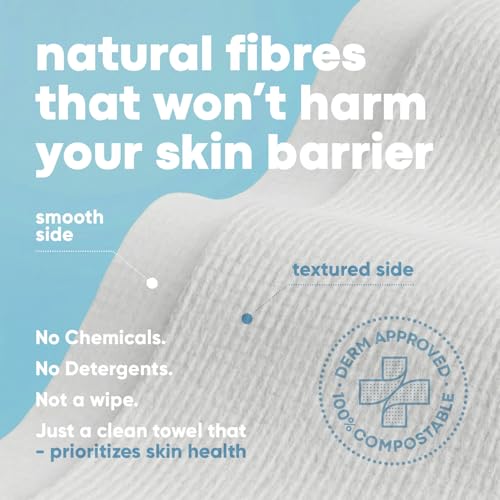 Takeoff Face Towels, 10"¡¿12" XL Face Disposable + Compostable, Ultra Soft Makeup Remover Dry Wipes, Thick Face Towel w/Dual Texture For All Skin Types incl. Sensitive, 50 Count x 4 Pack (200 total)
