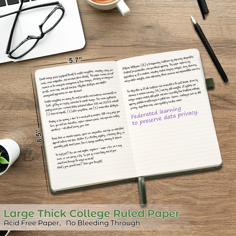 A5 Leather Notebook with 192 Pages - College Ruled Hardcover Journal for Men & Women