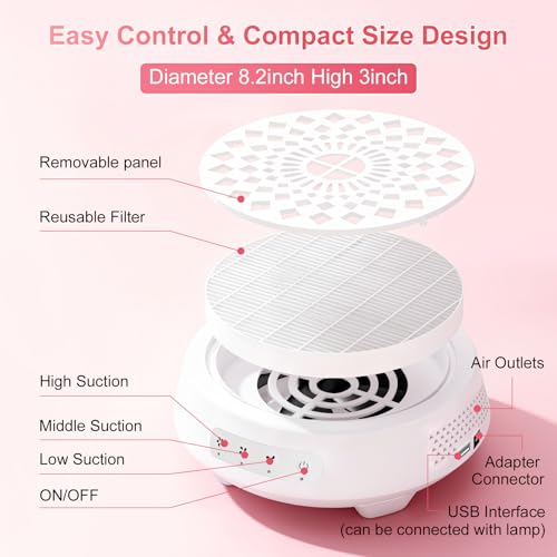 Professional Nail Dust Collector, Quiet Nail Vacuum Cleaner Machine with Reusable Filter, Powerful Suction Nail Tech Dust Fan for Acrylic Gel Nails Art Polishing, Manicure Pedicure Salon Home Use