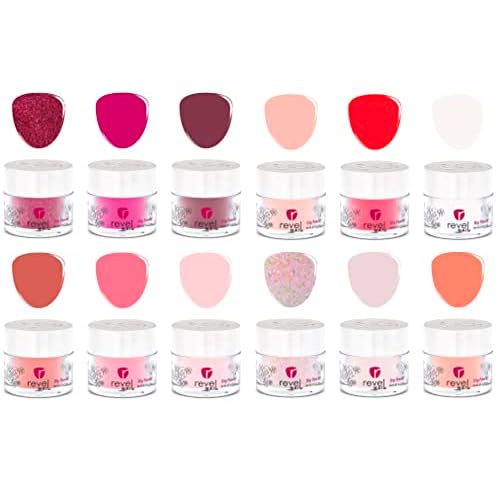 Revel Nail Dip Powder Nail Kit, 12 Pink & Red Shades, Chip Resistant Dip Powder for Nails with Vitamin E and Calcium, DIY Manicure Set, Made in USA