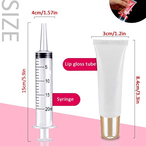 AMORIX 50PCS Lip Gloss Containers 10ml Gold Lip Gloss Tubes Empty Lip Balm Tubes Squeeze Tubes Lipgloss Supplies Lip Gloss Kit for Lip Gloss Base + 2 x 20ml Syringes & Labels