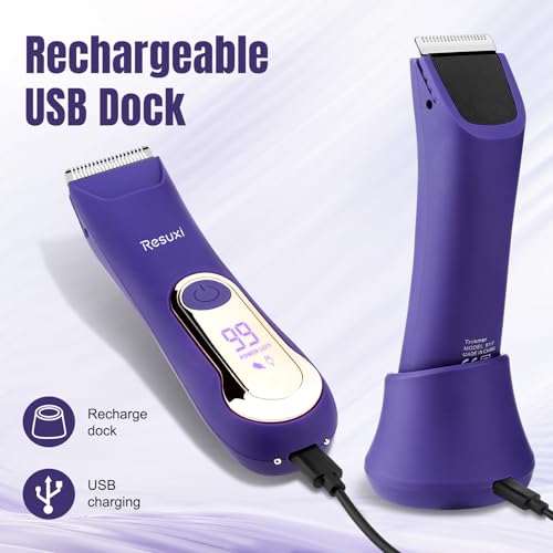 RESUXI Electric Bikini Trimmer for Women,Pubic Hair Trimmer Ceramic Blade Electric Razors Shaver for Underarm Leg Arm Body Hair Private Area,Wet/Dry IPX7 Waterproof Rechargeable LCD Display LED Light