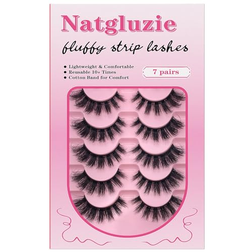 Eyelashes Wispy Lashes Strips - Russian D Curl Strip lashes, 3D Volume Mink Eyelash for Dramatic Look, 7-Pairs Fluffy False Eyelashes