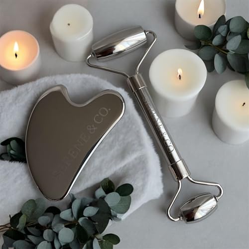 Stainless Steel Gua sha & Facial Roller Set- Facial Massage Tools for Face & Skincare Routine-Serene & Co.
