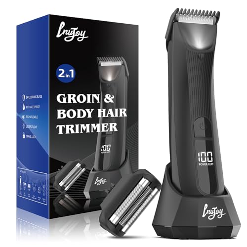 INVJOY Manscape Body Trimmer for Men, Waterproof Electric Razor/Shavers with Dual-Head for Facial, Pubic & Groin Hair Grooming, Ceramic & Foil Blades Hair Trimmer with LED - Birthday Gift for Him Dad