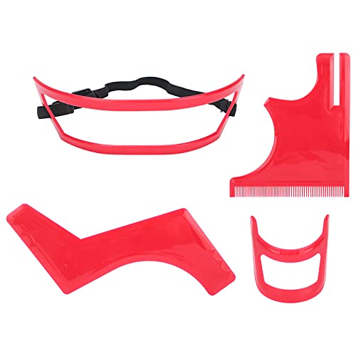 4 Pcs Haircut Tool Kit Hairline,Beard Shaping Tool,Beard Styling Cutting Hairline Grooming Red Plastic Beard Template Set