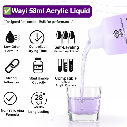 WAYI Acrylic Nail Kit for French Nails, 58ml Monomer, 4¡¿15g Acrylic Powders (Clear/White/Pink/Nude), White French Tips, Rhinestones & Full Tools for Beginners & DIY