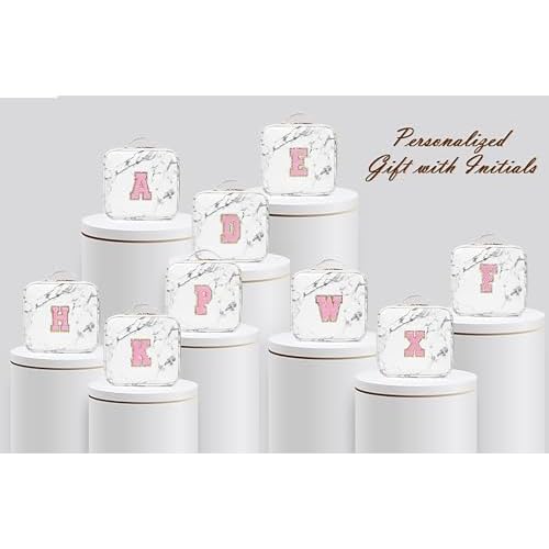 Initials Travel Makeup Train Case Birthday Mothers Day Gifts for Women, Personalized Makeup Box Organizer with Adjustable Dividers for Make up Brushes Toiletry Jewelry Digital Accessories, Marble, C.
