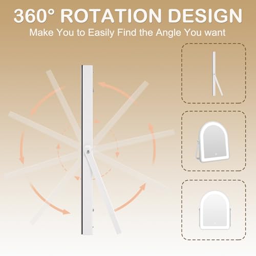 12 Inch LED Vanity Makeup Mirror with Lights, Metal Frame Lighted Tabletop Mirror with 3 Color Dimmable Touch Control, 360¡Æ Rotation Perfect for Desk or Dressing Room