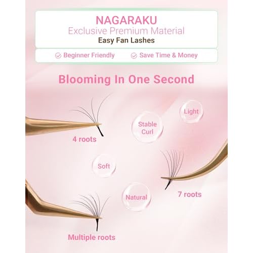 NAGARAKU Easy Fan Eyelash Extensions Volume Lashes 5 Trays in 1 Pack Easy Fanning Pesta?as Lash Extension Rapid Blooming Soft Clusters for Beginners Beauty Salon (0.05 D Curl 8-15mm Mix)