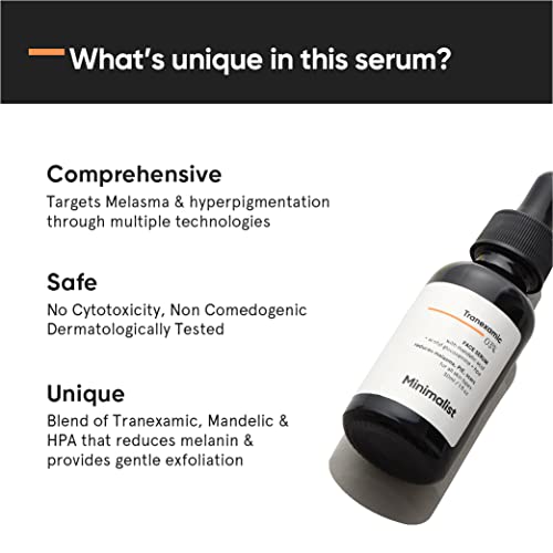 Minimalist Tranexamic Acid 3% Face Serum for Melasma, PIE, PIH, Dark Spots, Uneven Skin | For Women & Men | 1 Fl Oz / 30 ml