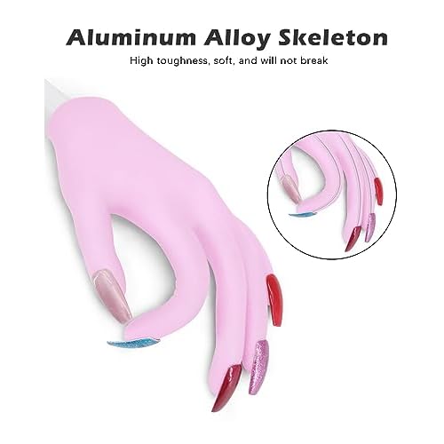 Silicone Hand for Acrylic Nails, Professional Silicone Practice Hand for Nails, Nails Never Fall Off, Flexible Bendable Acrylic Nail Practice Hand with Clear Nail Tips, Purple