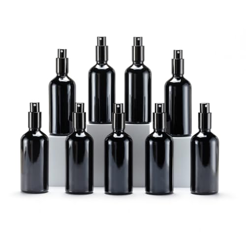 YIZHAO Black Glass Spray Bottles 4oz, with Small Fine Mist Spray, Metal Cap, Refillable for Essential Oil,Travel,Cleaning,Perfume,Aromatherapy,Makeup ? 9 Pcs