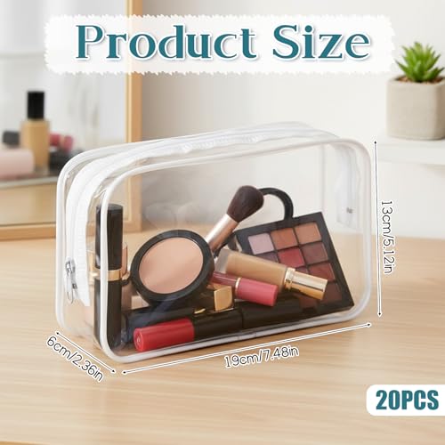 20 Pieces Clear Cosmetic Makeup Bags with Zipper Transparent Cosmetic Bag Clear Makeup Bags Bulk Waterproof Portable Transparent Zippered Organizer Case for Travel Bathroom (White)