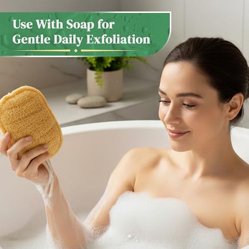 Natural Loofah Exfoliating Sponge (4 Pack) - Organic Loofah for Body - Biodegradable Shower Luffa - Natural Bath Sponges Loufa - Estropajos para el Cuerpo