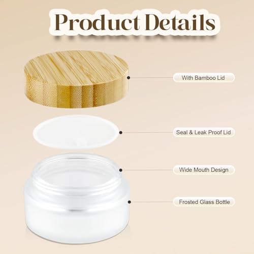 4 Pcs 100g/3.4oz Cosmetic Containers Frosted Glass Jar Empty Sample Jars with Bamboo Lids for Cream Lotion Lip Balm Makeup