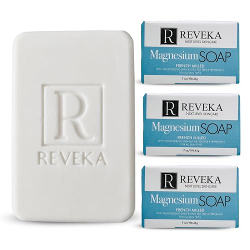 Reveka Skincare Magnesium Soap ? 4-in-1 Natural Bar for Face, Body, Hair & Shaving | Triple-Milled with Shea Butter | USA-Made Peppermint Soap | 4 Pack (7 oz Each)