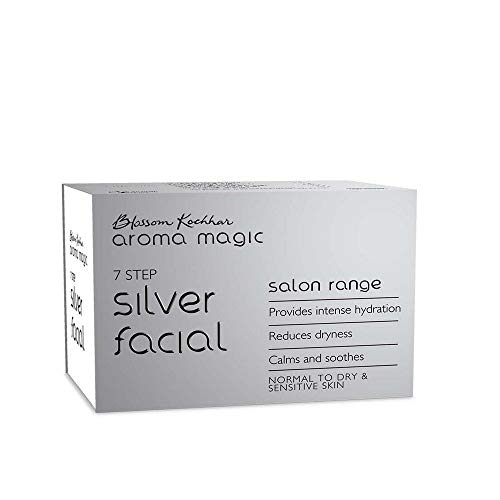 Aroma Magic Silver Facial Kit | 7 Step Facial with Cleanser, Enzyme Gel, Serum, Protein, Sheen Gel & Face Pack | Hydrates & Soothes Dry Skin | Salon-Like Glow at Home | Multi Use Pack
