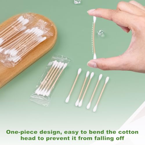 Cotton Swabs Individually Wrapped Cotton Swab Organic Travel Double Tipped Bamboo Sticks for Ear, Make-up Double Round Shape 5PCS per Bag