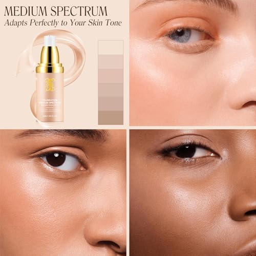 2 PCS Foundation 4 in 1 - Medium Spectrum with SPF 50+, Hydrating Color Changing Foundation£¬ Longwearing & Waterproof, Light Spectrum for Gym, Sport, Dancing(30ml)