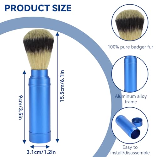2PCS Travel Shaving Brush, Badger Hair Shaving Brush Aluminum Portable Facial Foaming Grooming Tool for Men Shave Beard Bathroom Supplies
