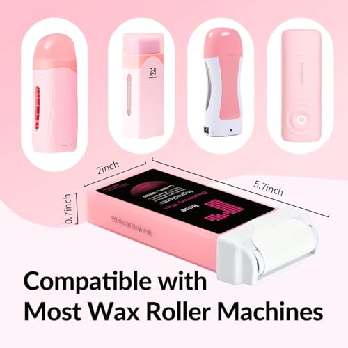 Roll On Wax Refill- Easy Home Waxing for Large Areas, 6 Weeks Smooth Skin (4 Wax Cartridges, 50 Waxing Strips, 5 Removal Wipes) (Rose)