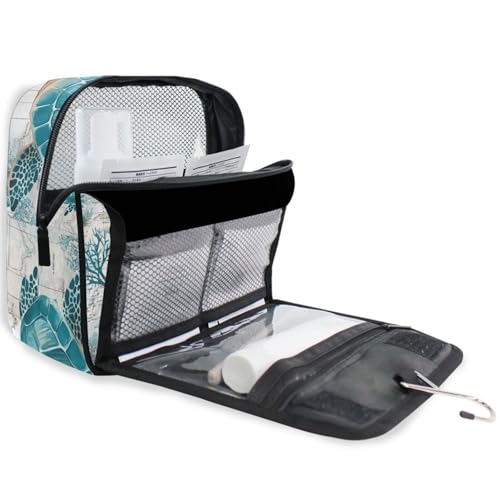 Hanging Toiletry Bag for Women Retro Sea Turtle Makeup Bag Travel Essentials Toiletries Organizer Bag Nautical Theme Map Cosmetic Bag Foldable