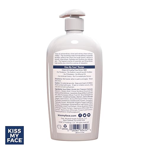 Kiss My Face Moisture Shave Cream, Shaving Cream For Men And Women, 11 Oz Pump Bottle, Lavender & Shea, 4 Pack
