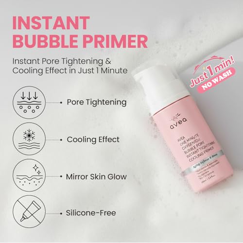AVEA 1 Minute Bubble Primer ? Smoothing, Hydrating & Illuminating Makeup Base with Niacinamide & 12 Peptides, K-Beauty Instant Primer for Radiant, Pore-Refined & Glow Skin, 1.014 fl oz / 30ml