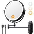 Auxmir 1X/30X Wall Mounted Lighted Makeup Mirror, 8" Rechargeable Double-Sided Magnifying Mirror with Light, Touch Dimmable 3 Color Light, 360¡Æ Rotation Foldable Extended Arm, Black