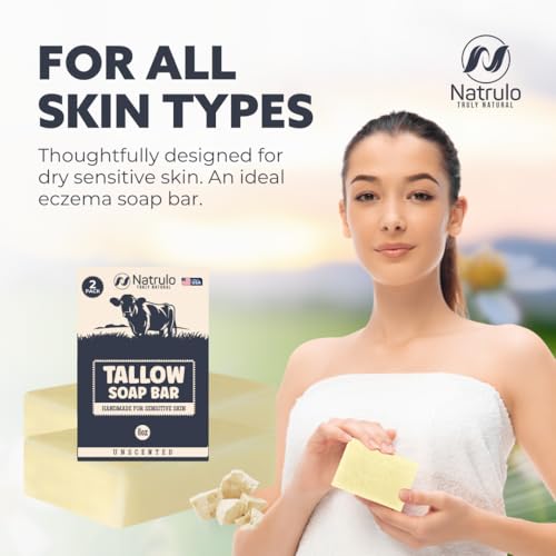 Beef Tallow Soap Bar ? All Natural Grass Fed Tallow Soap Unscented ? Moisturizing Face & Body Wash Great for Eczema, Dry, Itchy, Sensitive Skin ? Handcrafted Bath Soap for Adults, Kids, Made in USA