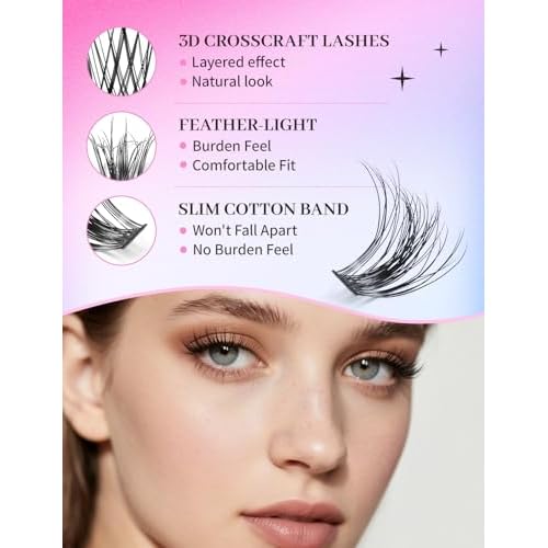 AKOIIN D-Curl Lash Clusters Kit, 480pcs Cluster Eyelash Extensions with Bottom Lashes, 3D Wispy Natural Eyelashes, (30D 40D 80D Mixed, 10-18mm), Includes Bond, Seal, Remover & Tweezer for Beginners