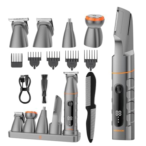 Manscape All-in-One Body & Pubic Hair Trimmer for Men, No-Nick Groin & Ball Shaver, Waterproof Mens Electric Grooming Kit with LED Display, USB Rechargeable (Grey)