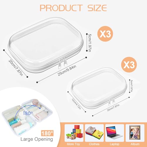 6 Pcs Clear Hard Zipper Case Hard-Sided Premium Storage Case Plastic Clear Hard Shell Zipper Pouch Portable Travel Organizer Box for Travel Building Blocks Puzzles Cosmetics Makeup Supplies (White)