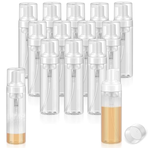 Havawish 12 Pcs Foaming Spray Bottle Transparent Empty Foaming Pump Dispenser Refillable Plastic Portable Bottle for Travel Hand Soap, Lash Cleanser (7 Oz/ 200 ml)
