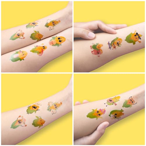 96 PCS Cute Corn on Cob Pre-Cut Temporary Tattoos for Kids | Super Cute Themed Birthday Party Favors, Supplies, Decorations, Fake Tattoo Stickers, School Rewards Prizes & Gifts For Boys & Girls