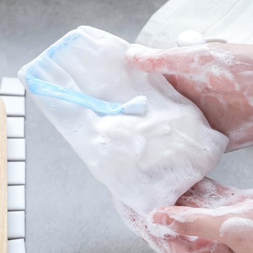 INVODA 100PCS Soap Net Bag 100 Pieces Double Layer Drawstring Mesh Soft Bath Soap Handmade Soap Net for Facial Body Exfoliation Cleaning Tool (Random Color)