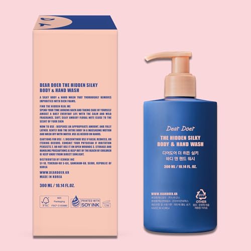 Dear Doer] The Hidden Silky Body & Hand Wash | Vegan | 10.14 fl oz - pH-Balanced 100% Plant-Based Surfactants for Non-Drying, Smoothing Skin with Natural PHA