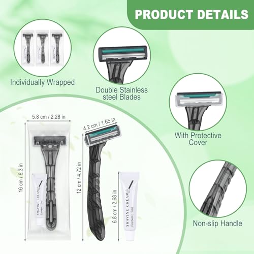 Disposable Razors Bulk, Gray Razors Individually Wrapped Bulk, With Shaving Cream For Hotels, Shelters, Homeless, Nursing Homes, Charities, Churches (30-PACK)